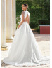Ivory Crepe Organdy Diamond Back Wedding Dress With Pockets